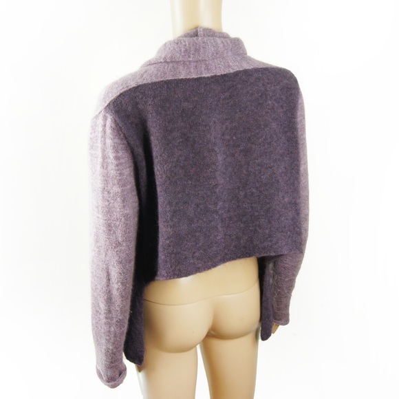 Sarah Pacini Purple Knit Mohair Wool Long Sleeve Asymmetrical Cardigan Sweater - Picture 2 of 3